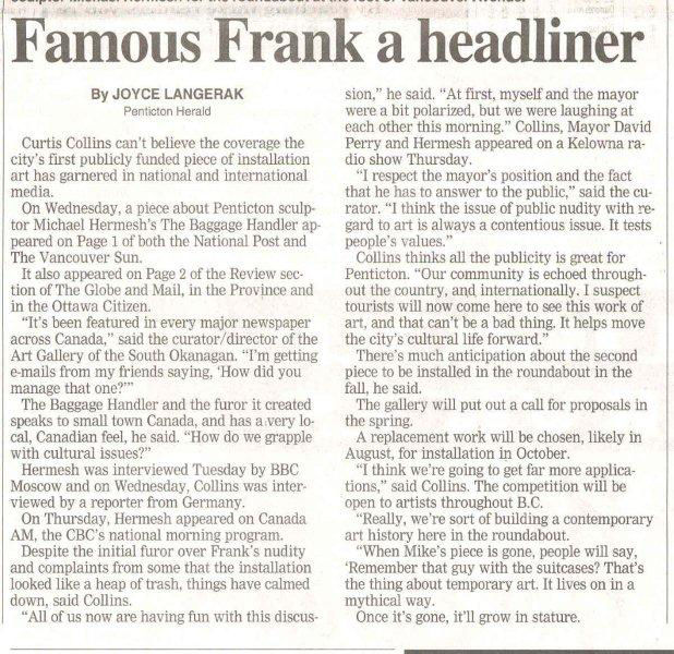 Penticton Herald Article on January 14th 2005