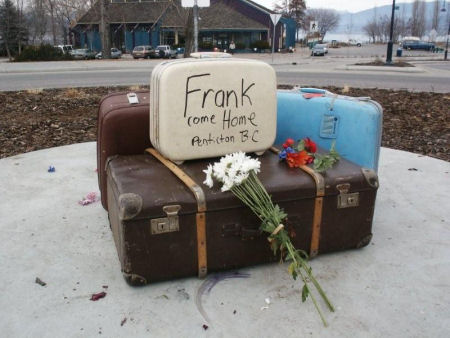 Suitcases left at the roundabout after Frank The Baggage Handler had been removed.  Please come home Frank.
